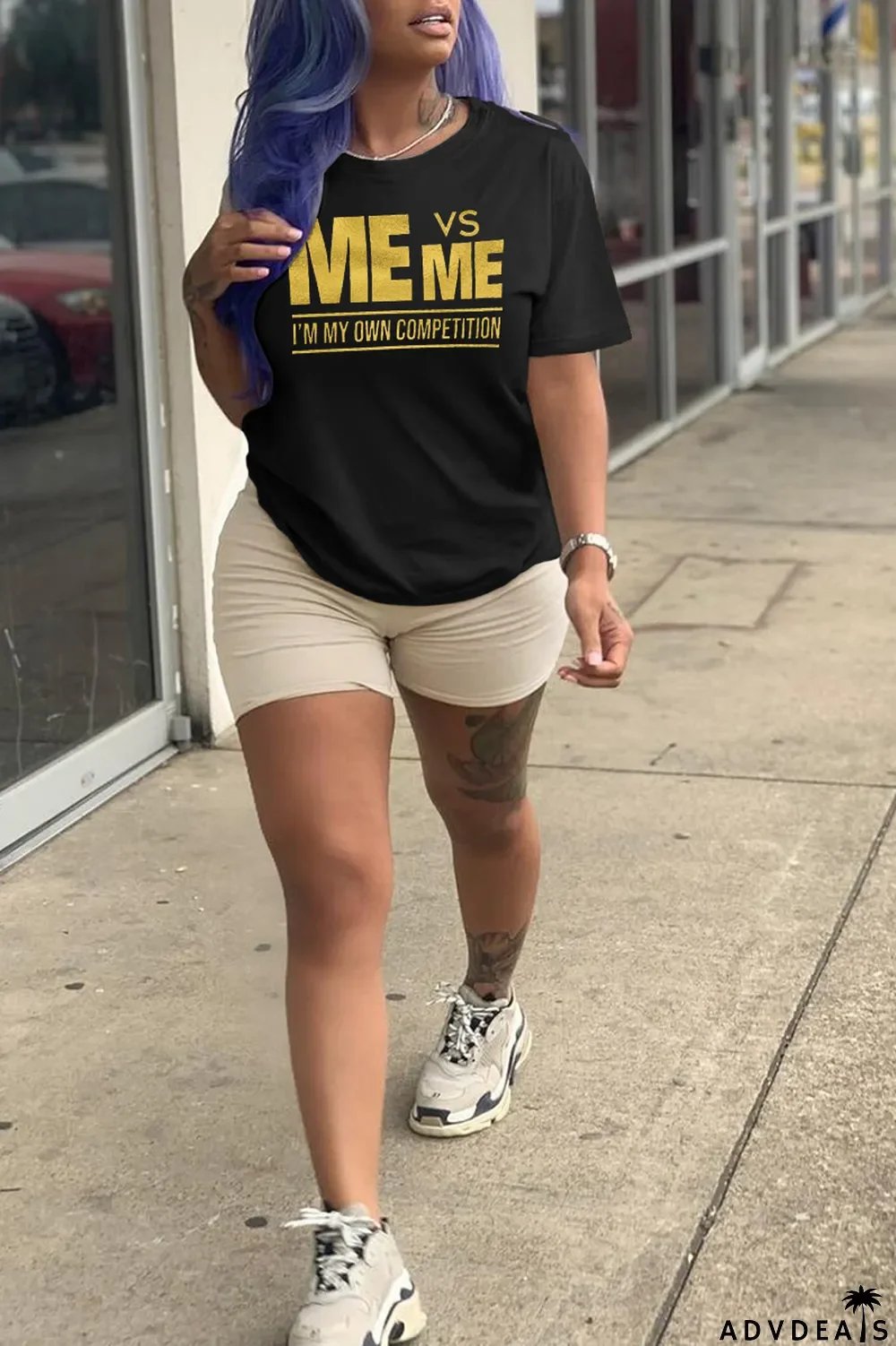 Black Casual Street Print Split Joint Letter O Neck T-Shirts