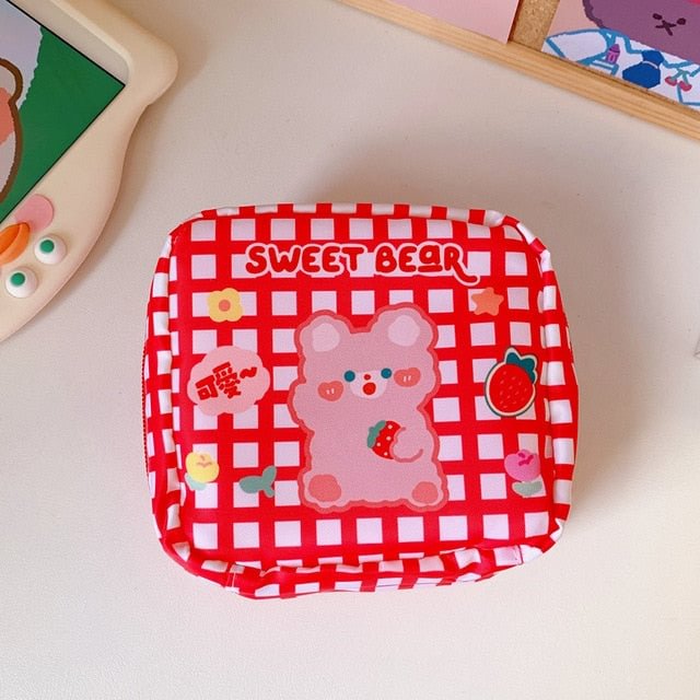 Korean Ins Bear Rabbit Kawaii Tampon Storage Organizer Earphone Case Girl Sanitary Pad Napkin Coin Purse Cosmetic Bag Case