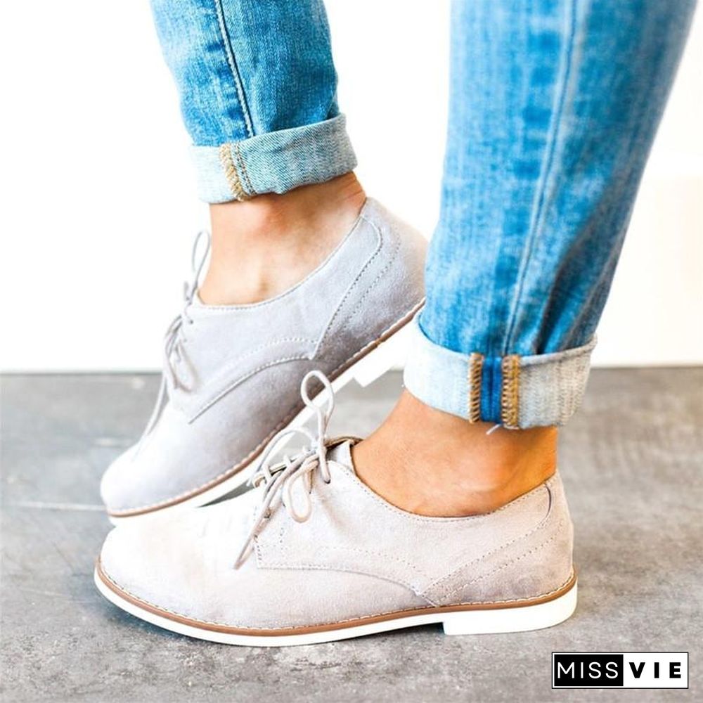 Womens Oxford Shoes Comfort Low Heel Lace-Up Daily Loafers