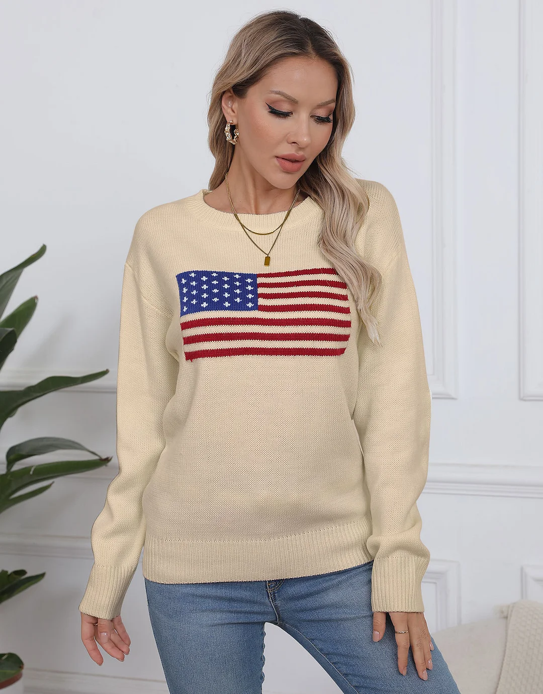 Athvotar Athvotar 2025 New Hot-Selling Flag Easter Independence Day Fashion Sweater Woman