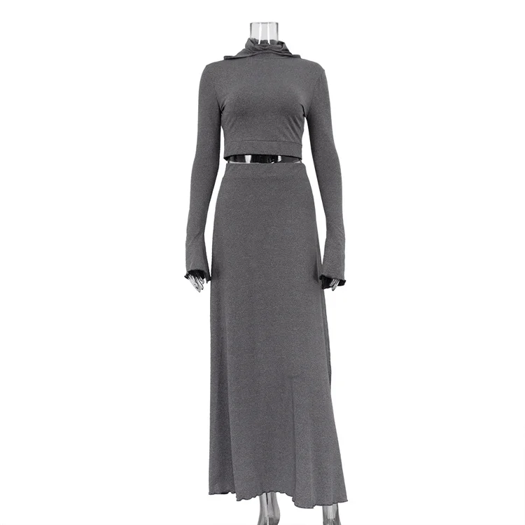 Ueong Ueong Women's Short Hooded Top High Waist Side Slit Unique Suit Skirt 2024 Spring And Autumn New Two-Piece Set For Women