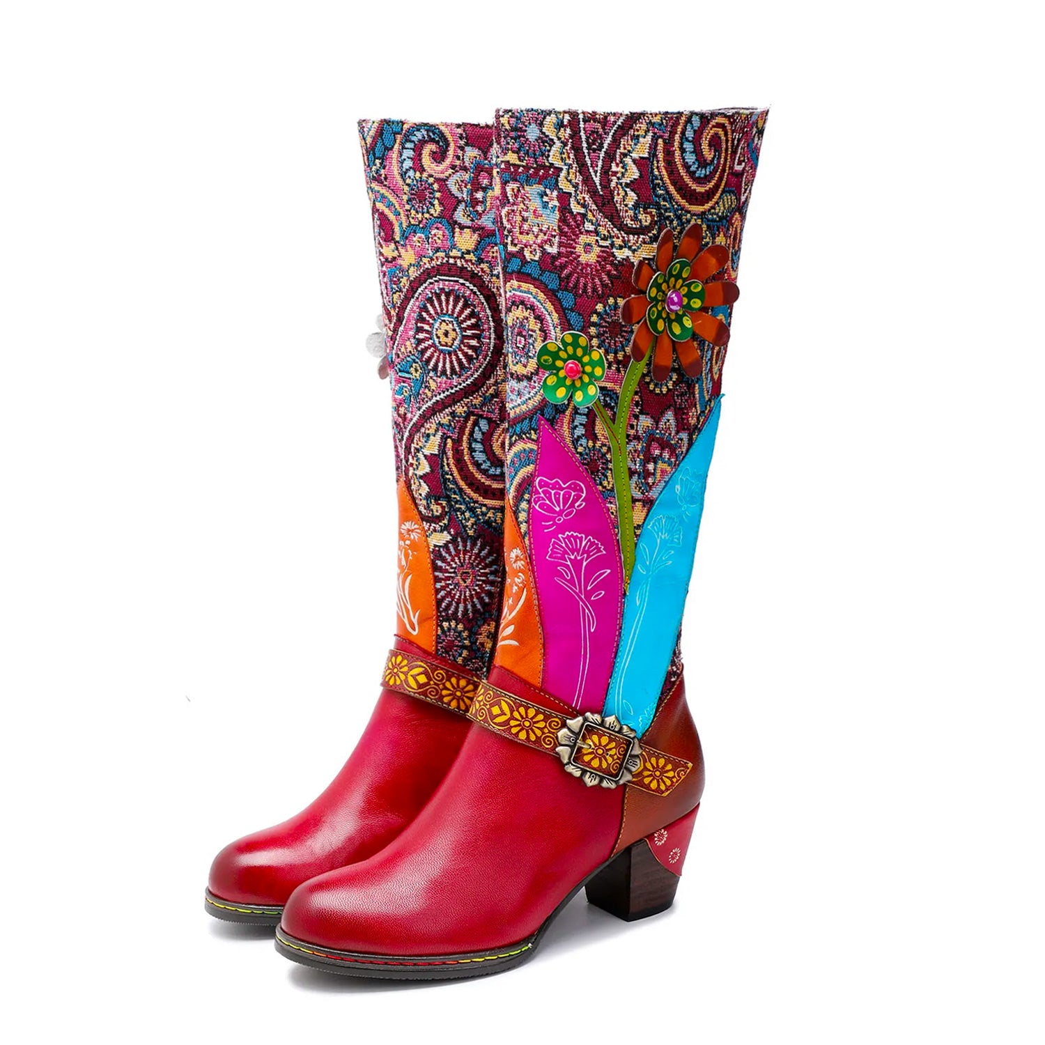 Women'sVintage Handmade Floral Embossed Boots