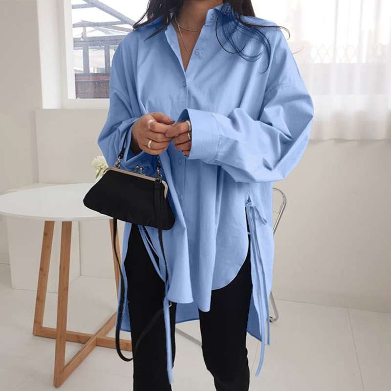 Elegant Shirts Women's Asymmetrical Blouse 2022 ZANZEA Casual Lace Up Blusas Female Lapel Neck Button Shirt  Tunic Top