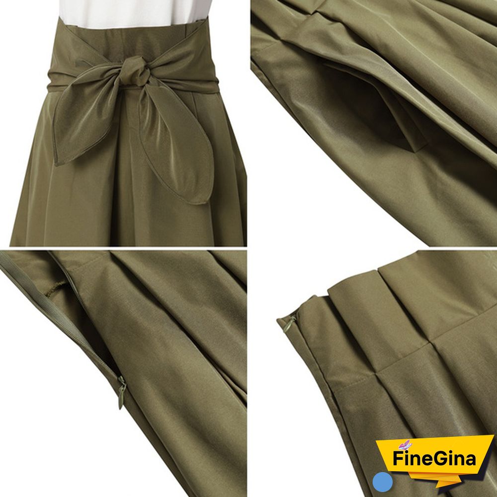 Summer Women Skirts Long Dress High Waist Bowknot Party Holiday Casual Pleated Umbrella Skirt Plus Size 4#