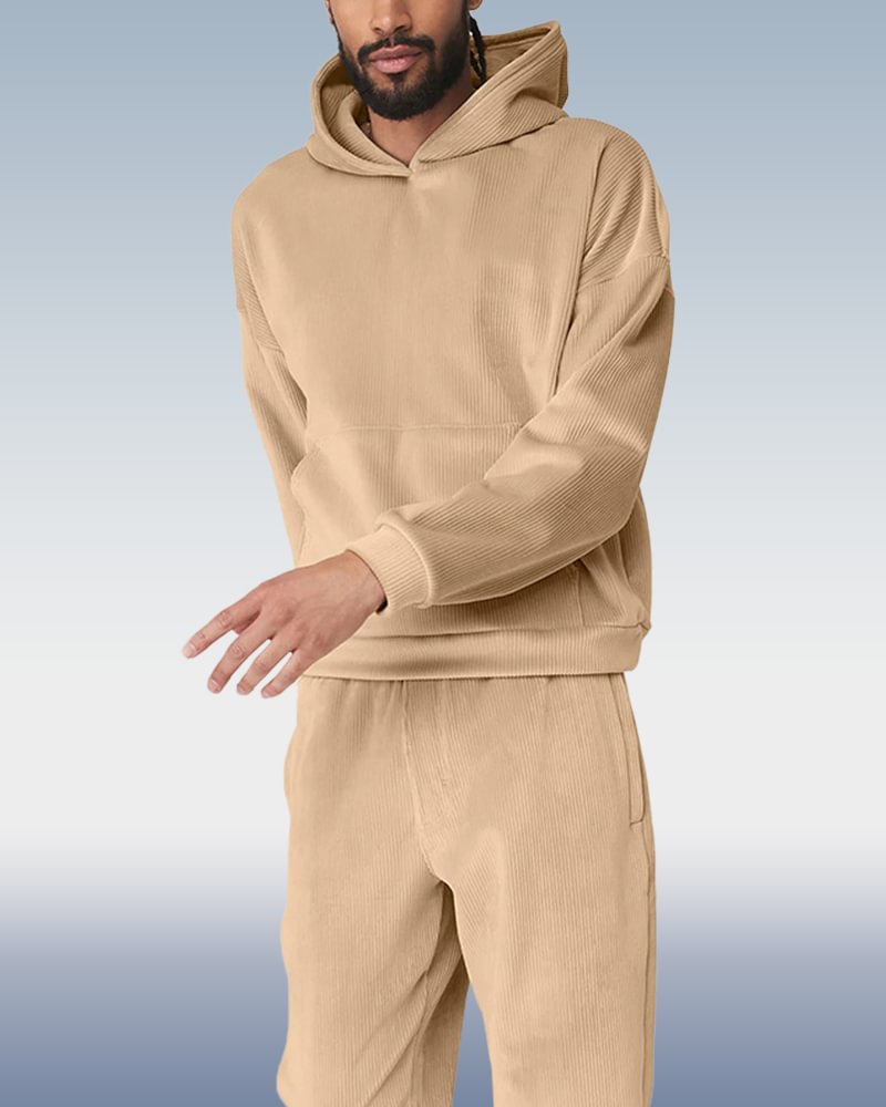 Men's Khaki Corduroy Autumn Winter Two Piece Set