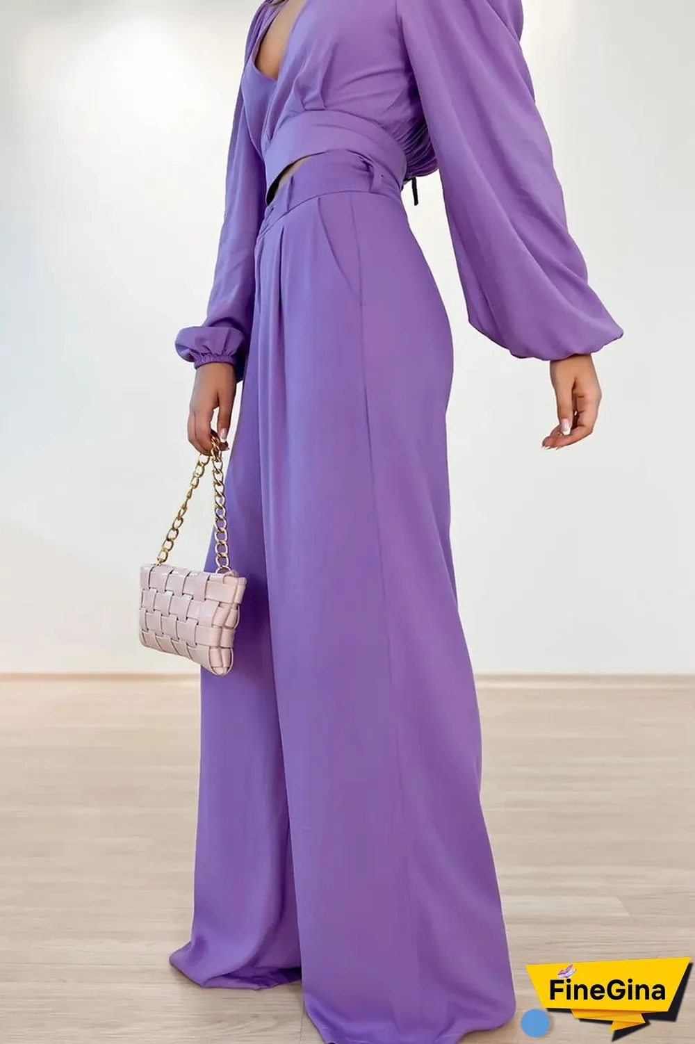 Work Elegant Solid Buttons V Neck Long Sleeve Two Pieces