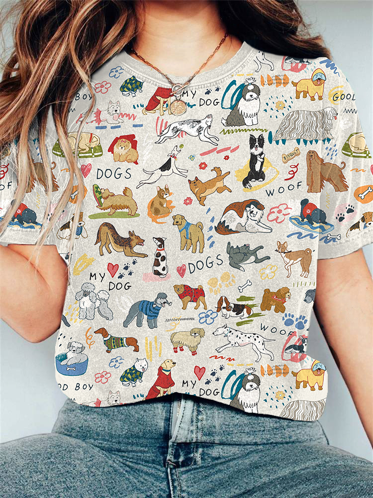 Funny Dogs Print Short Sleeve T-Shirt