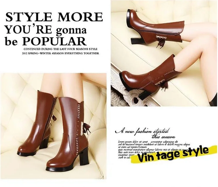 Designer Zipper High Heels Shoes Women 2021 Winter Fashion Party Pumps Sexy Boots New Mid Calf Chunky PU Leather Chelsea Botas