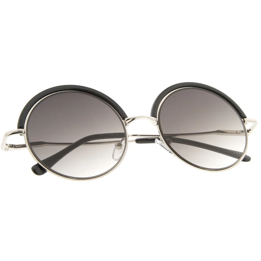 Retro Metal Frame Thin Temple Top Trim Flat Lens Round glasses 51mm