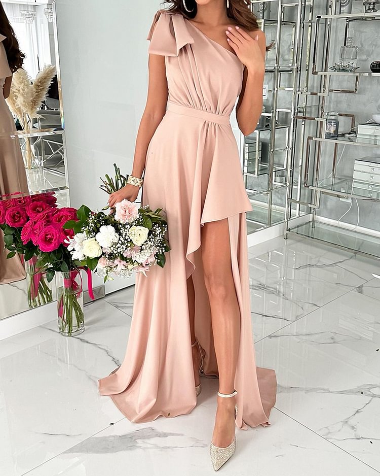Elegant Solid Color Slit Dress