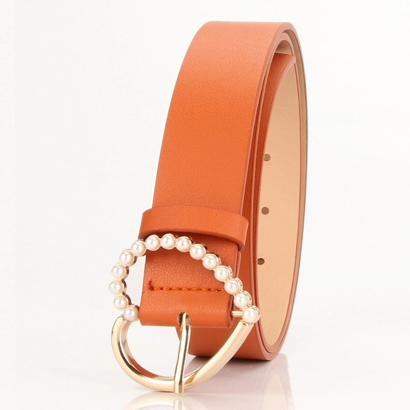 Minimalist Solid Color Imitation Leather Alloy Women’s Leather Belts