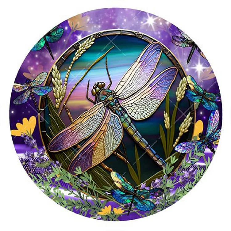 Dragonfly Painted On Round Plate Glass 30*30CM(Canvas) Full Round Drill Diamond Painting gbfke