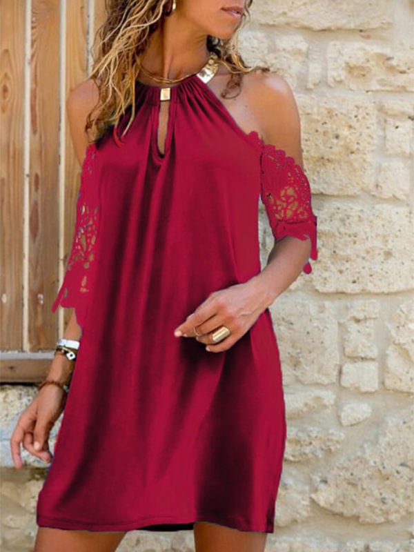 Women's Halterneck Strapless Irregular Solid Color Dress