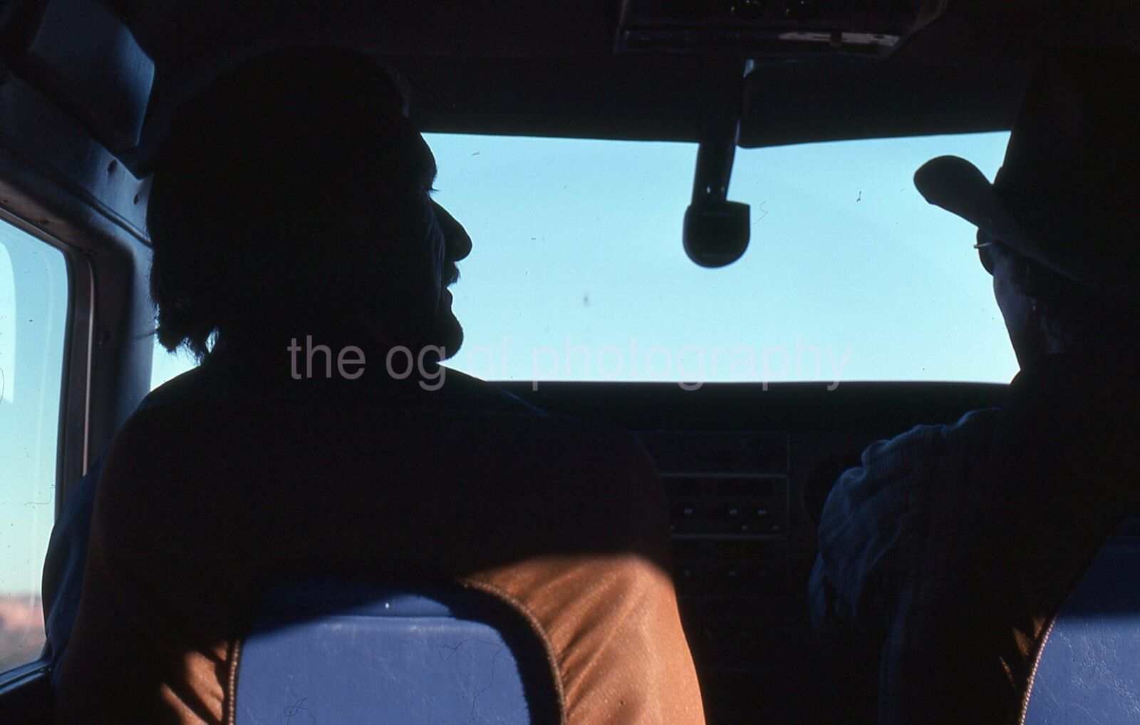 Two Men CAR INTERIOR IN SILHOUETTE 35mm FOUND SLIDE Color Photo Poster painting 15 T 15 K