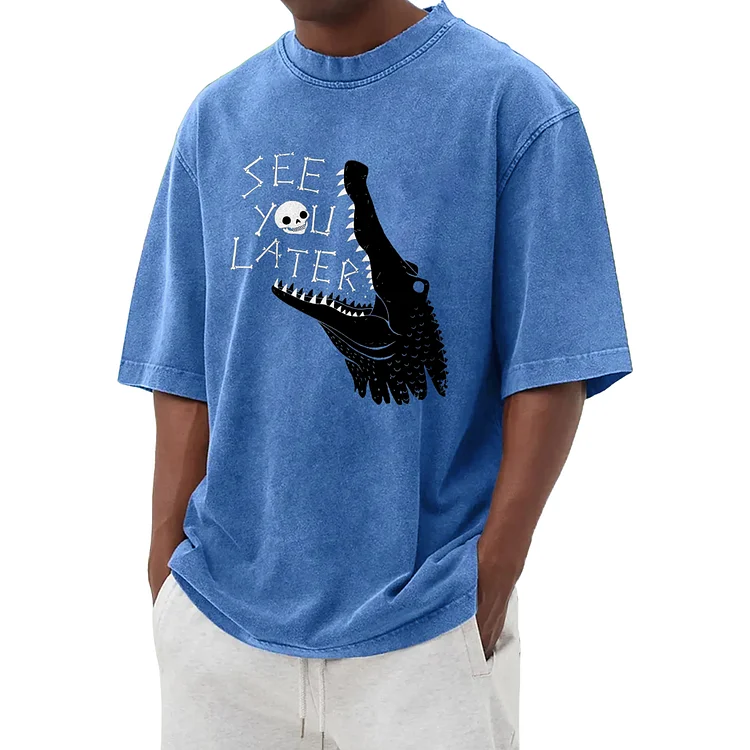 Goodbye, alligator! Funny graphic washed T-shirt 010