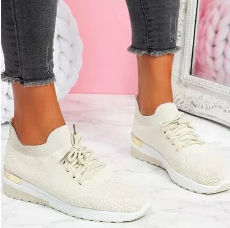 New Women Sneakers Ladies Solid Color Vulcanized Shoes Lace-Up Round Toe Wedge Ladies Shoes Outdoor Casual Comfy Female Footwear