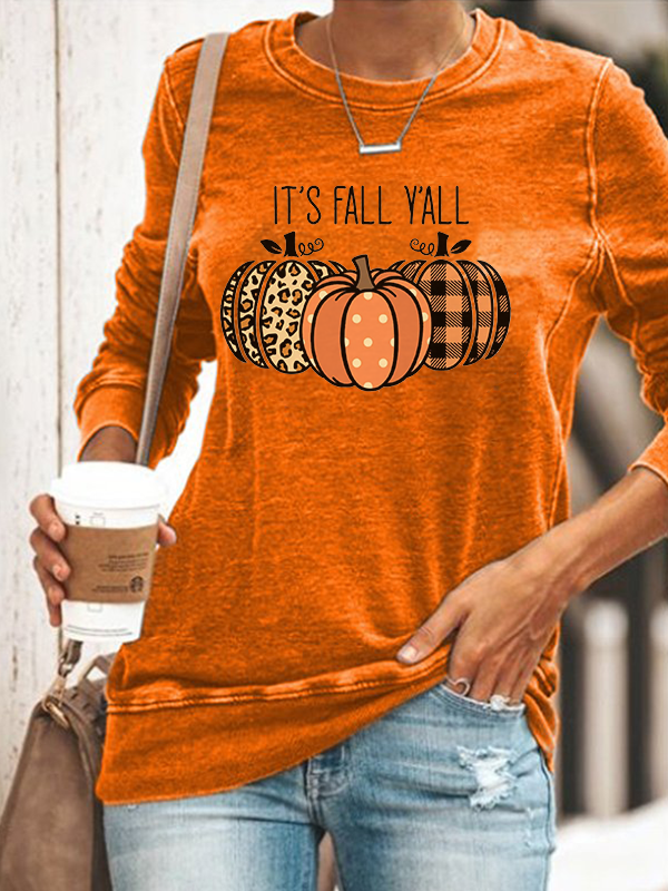 It's Fall Y'all Pumpkin Print Sweatshirt
