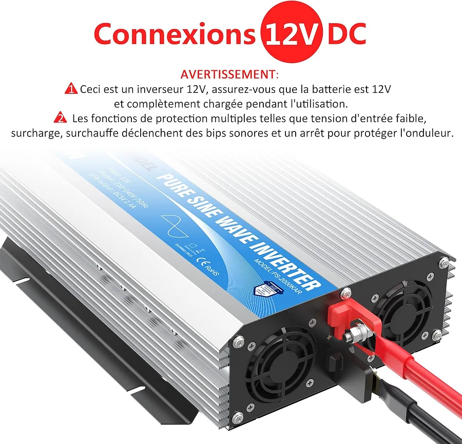 Convertisseur Solartronics 24V 2000W - Onduleur Sinusoïdale Pure - Télécommande - NEUF