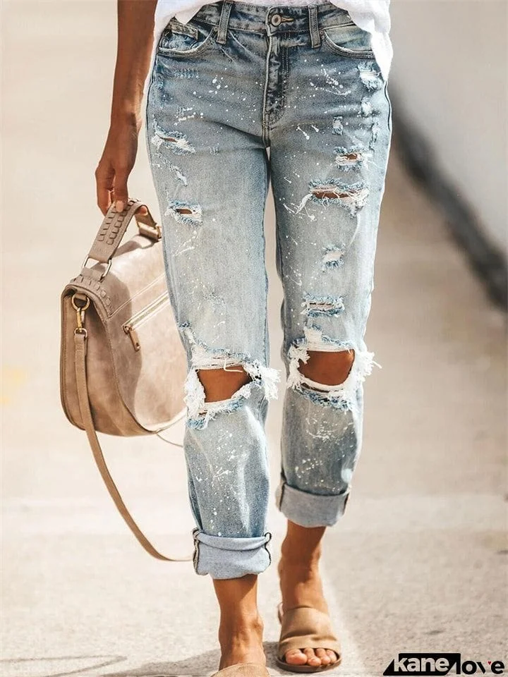 Trendy Straight Leg Ripped Jeans