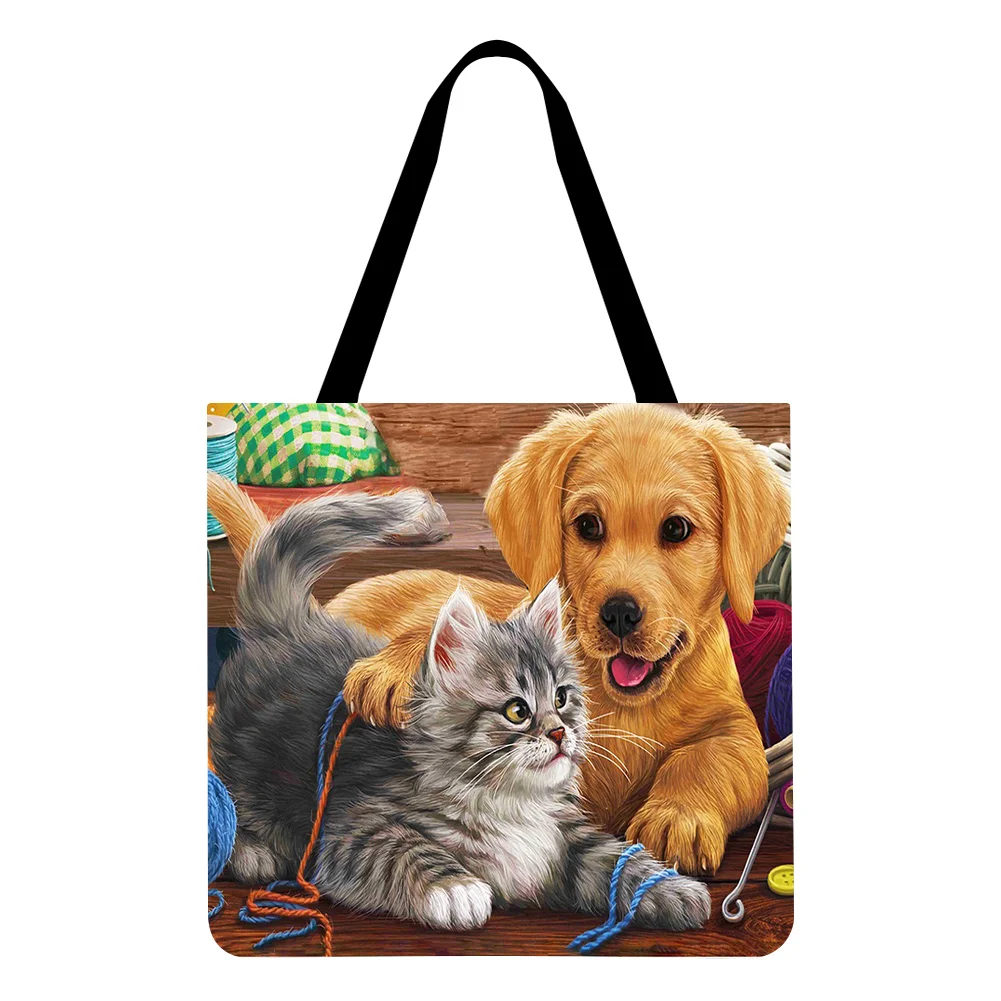 Linen Tote Bag-Cat and dog