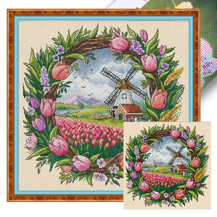 【Fairy Brand】Spring Scenery In The Wreath (40*40cm) 14CT Stamped Cross Stitch gbfke