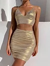 Bronzing Fabric Spaghetti-Neck Sexy Slim Skirt Suit