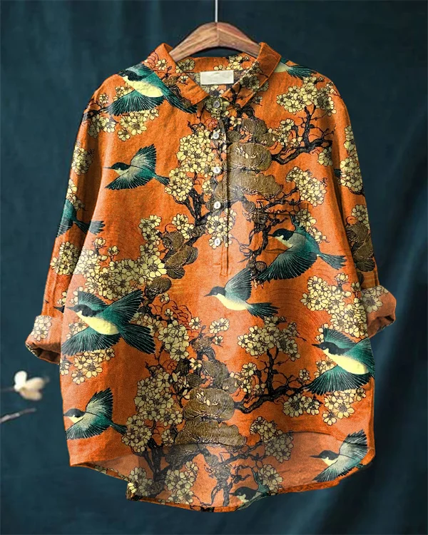 Japanese Art Retro Long-sleeved Cotton and Linen Shirt