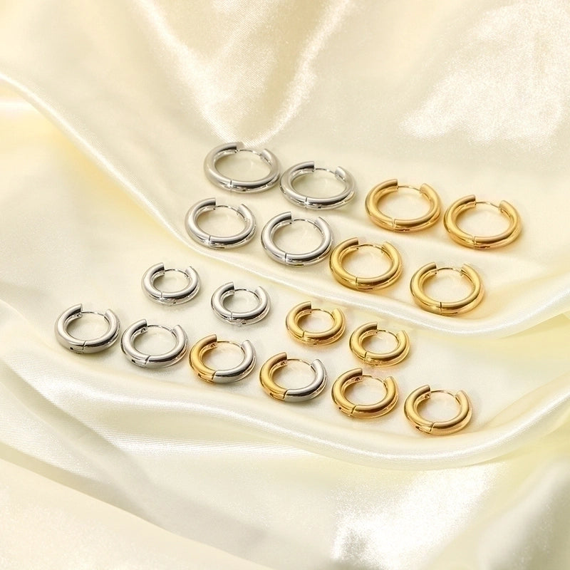 1 Pair Minimalist Round Plating 201 Stainless Steel 18K Gold Plated Hoop Earrings