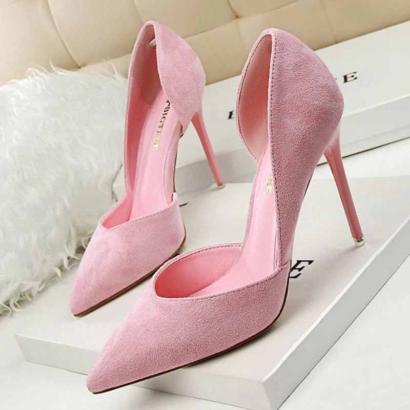 BIGTREE Shoes Suede Woman Pumps Ladies Stiletto Women Shoes Red Pink Black Wedding Shoes High Heels 2022 Women Basic Pump Shoes
