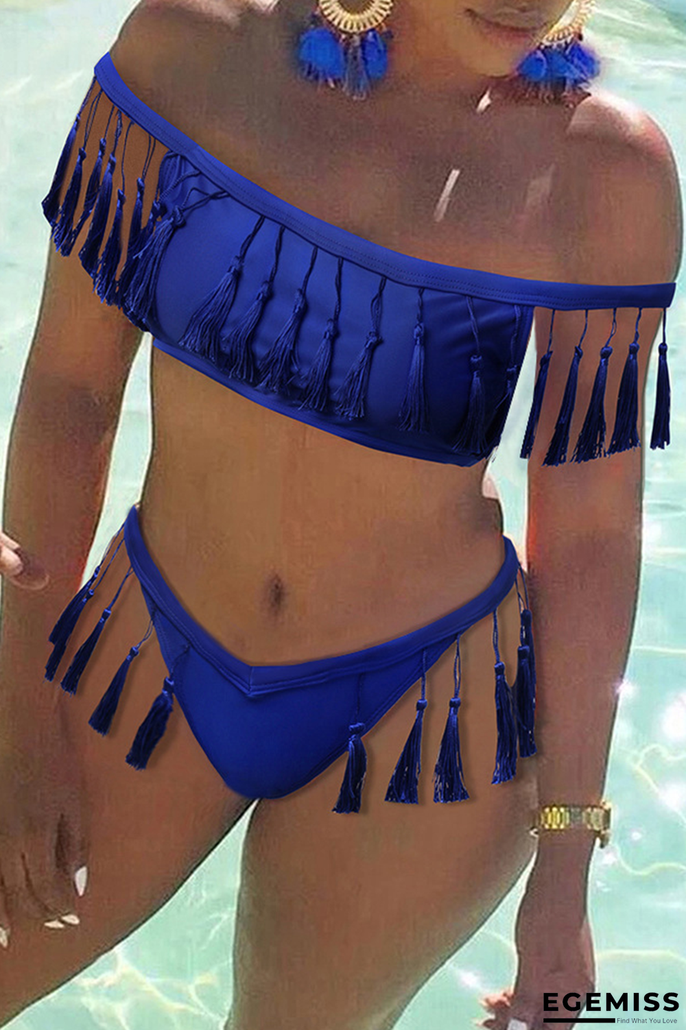 Blue Sexy Solid Tassel Patchwork Swimwears | EGEMISS