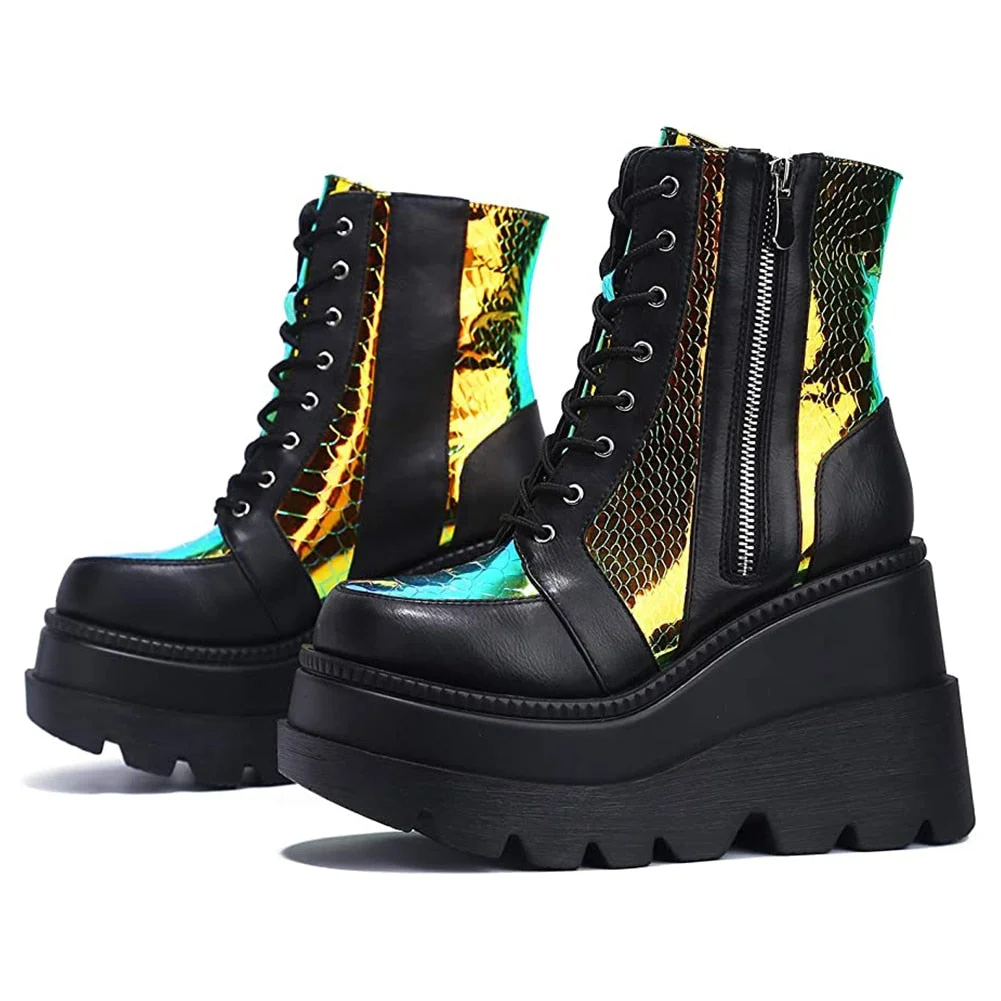 BONJOMARISA Wholesale Platform Wedges women's Boots Fashion Multicolor Colorful Zip Ankle Boots Brand Luxury Designer Footwear