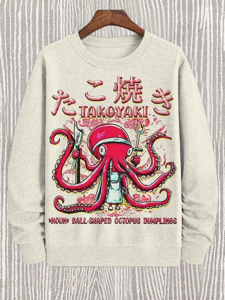 Men's Japanese Takoyaki Illustration Print Cotton Casual Sweatshirt