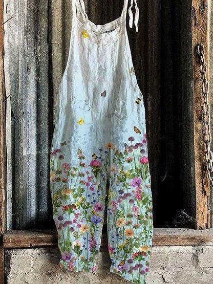 Printed Vintage Wide-Leg Jumpsuit