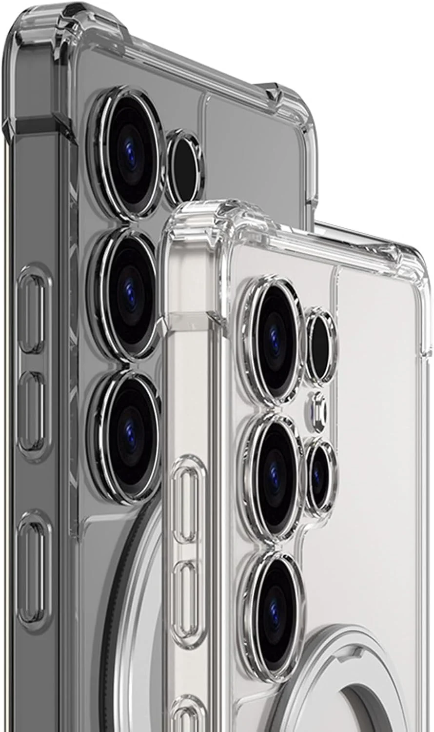 Case for Samsung Galaxy S25 Ultra, Clear Anti-Yellow PC Rugged Cover with Ring Holder Stand Shoockproof Phone Case,Black