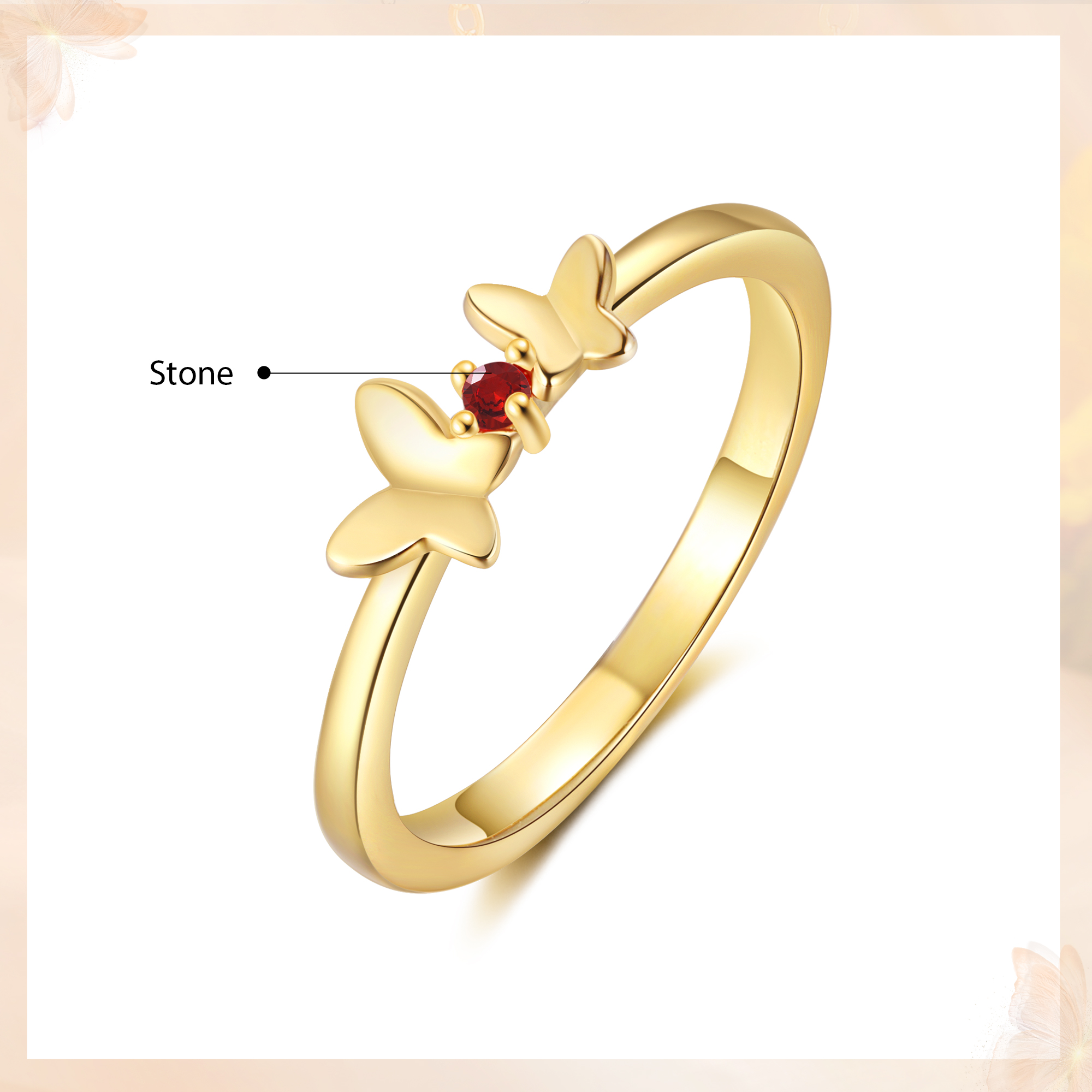 Personalised Butterfly Ring Custom 1 Birthstone Ring Birthday Gift for Her-Jessemade AU