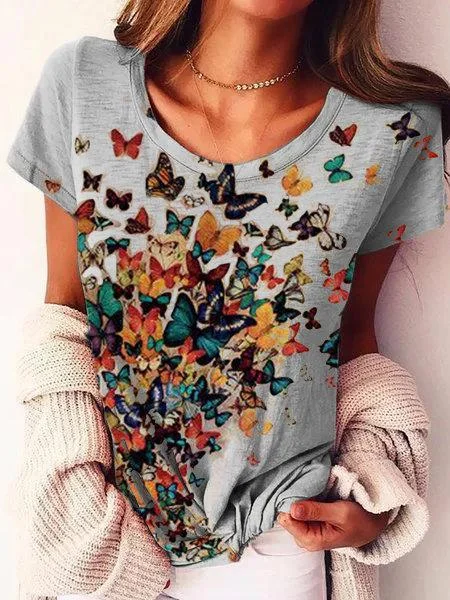 Print Short Sleeve Casual Shirts & Blouses & Shirts