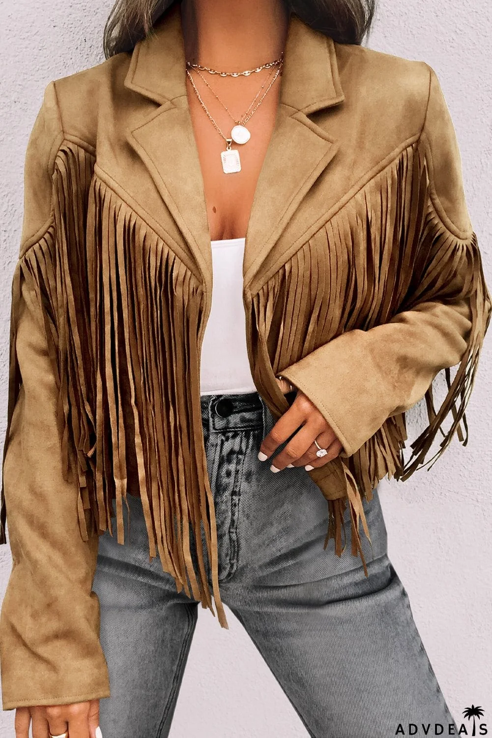 Cropped Fringe Faux Suede Jacket