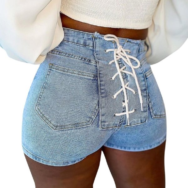 Women Summer Stretch Denim Jeans Shorts Back Bandage Skinny Bodycon Short Pants - Life is Beautiful for You - SheChoic