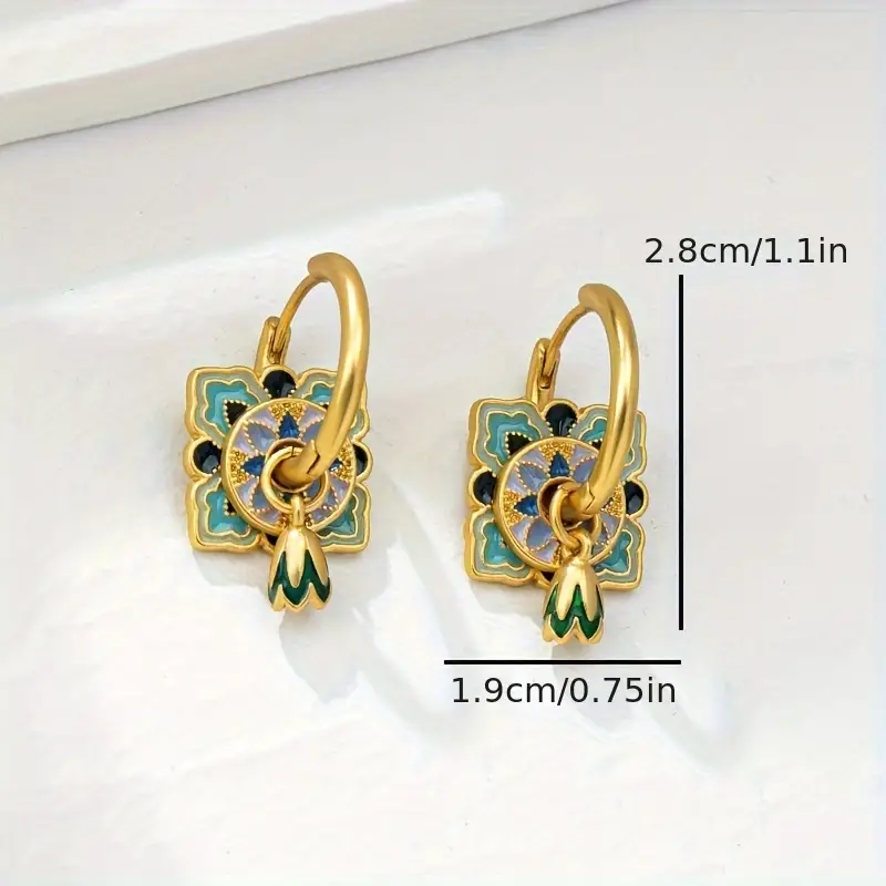 copper plated new chinese style high end retro earrings enamel painted contrasting colors one multi wear earrings 3