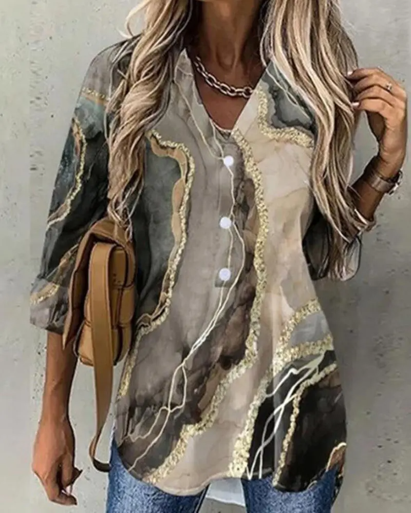 Creative Marble Tie-dye Printed Women's Blouse