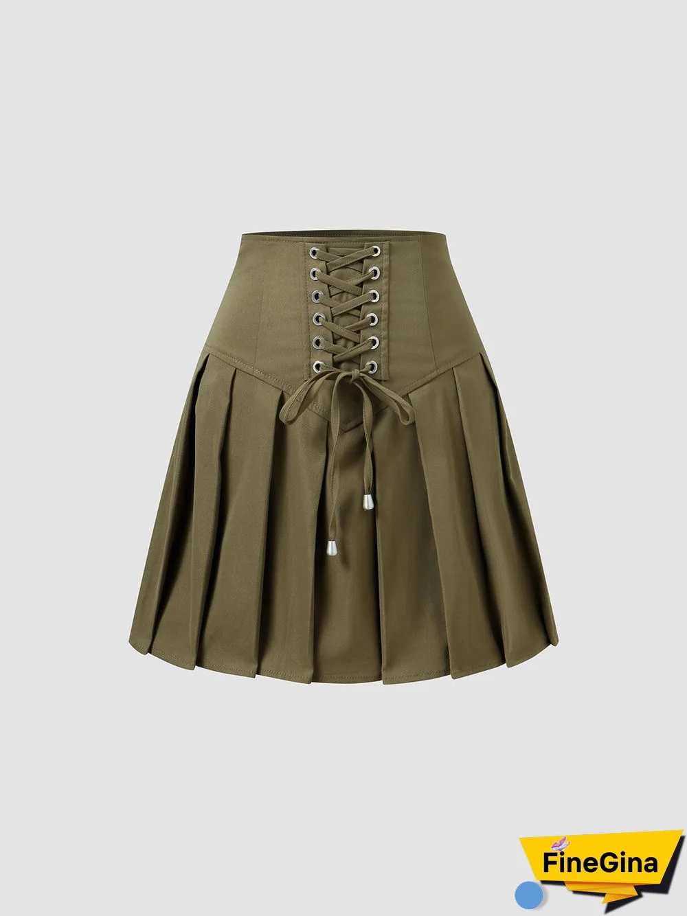 Solid Pleated Lace Up Invisible Zip Mini Skirt