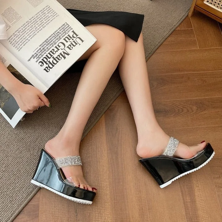 Vstacam Back to School Wedges 2022 New PVC Transparent Slippers Women Summer Toe Platform Crystal Slide Wedge Slippers  Sandles  Gladiator Sandals
