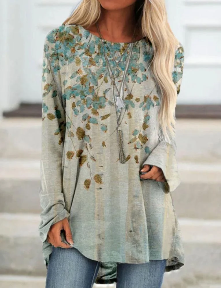 Leaves Printed Long Sleeve Shirt