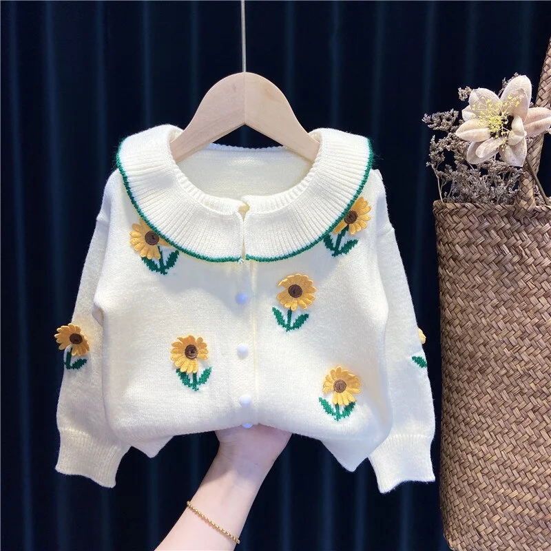 Baby Girl Autumn Clothes Kids Long Sleeve Knitted Sweater Soft Clothing for Girls Sunflower Pattern Cute Toddler Warm Tops 2021