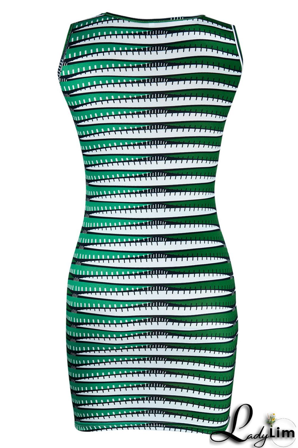 Green Casual Print Patchwork O Neck Pencil Skirt Dresses