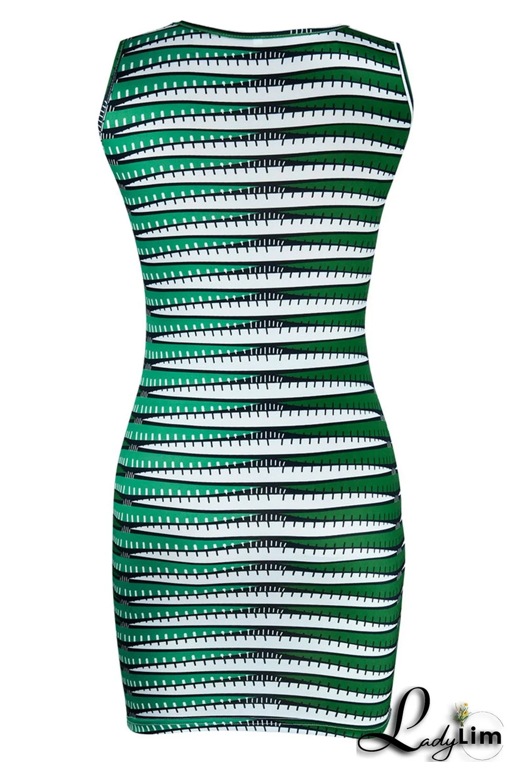 Green Casual Print Patchwork O Neck Pencil Skirt Dresses