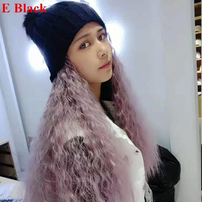 Colorful Knitting Hat With Removable Long Curly Wig 3 SP14770