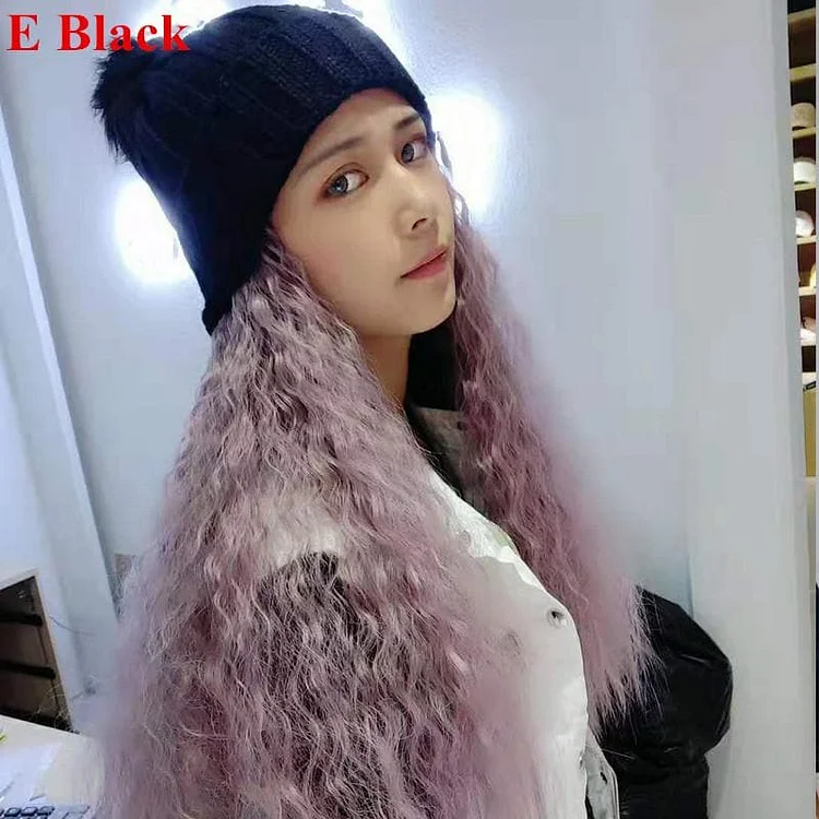 Colorful Knitting Hat With Removable Long Curly Wig 1 SP14770