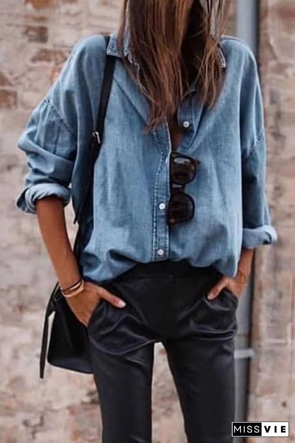 Loose Buttoned Denim Shirt P13372