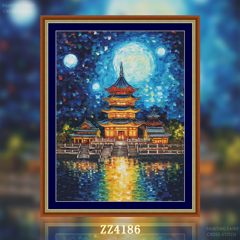 [ZZ4186-Van Gogh Series Moon Night Pavilion] Painting Fairy Cross Stitch